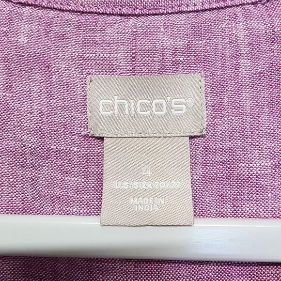 Chicos 4 Linen Tunic Top Size XXL Purple Long Sleeve Collared 1/2 Button Front - Picture 12 of 13